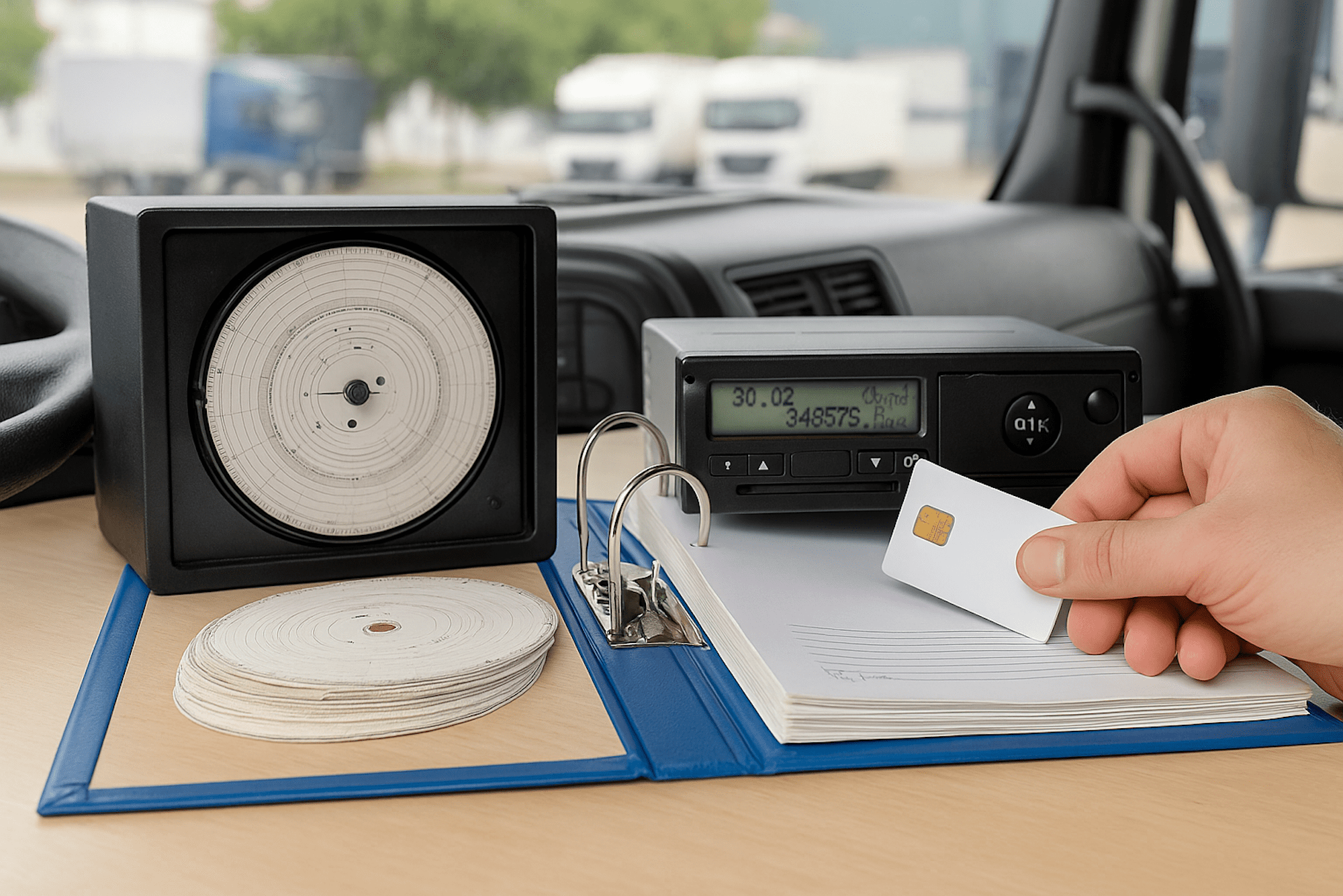 Analoger Tachograph_Tachoworld-5 Analoger Tachograph mit Schaublättern und moderner Fahrerkartenkontrolle