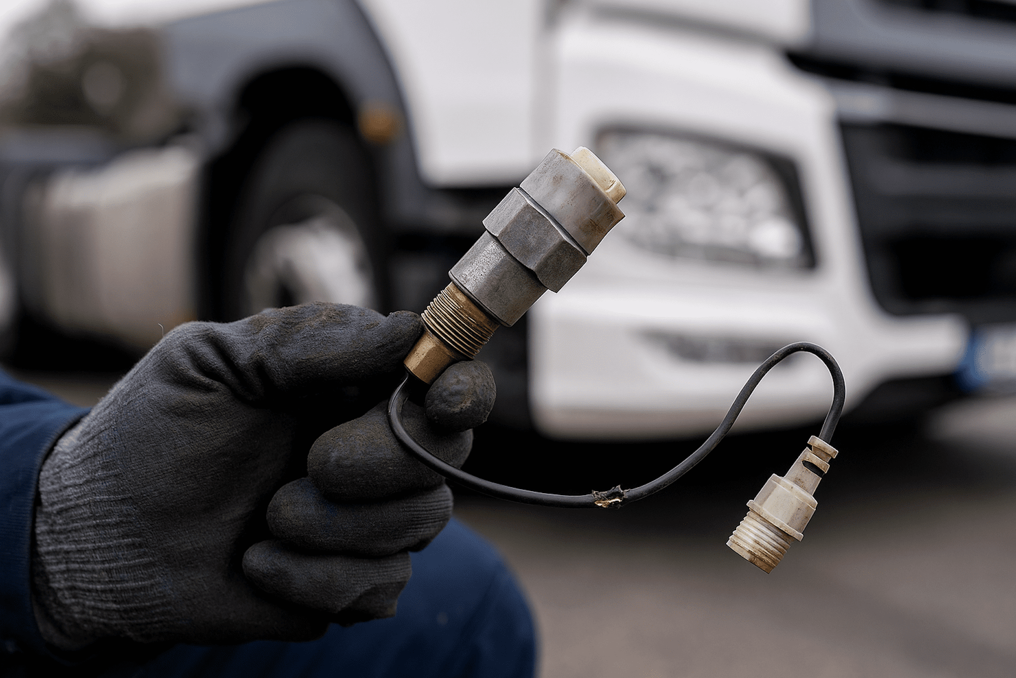 Kitas Geber_Tachoworld-5 Defekter Kitas-Geber mit beschädigtem Kabel in der Hand eines Mechanikers